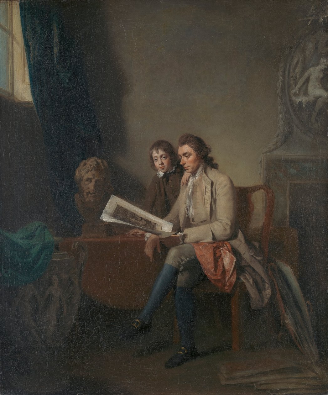 Egy férfi és egy fiú portréja nézi a nyomatokat alkotó: John Hamilton Mortimer
