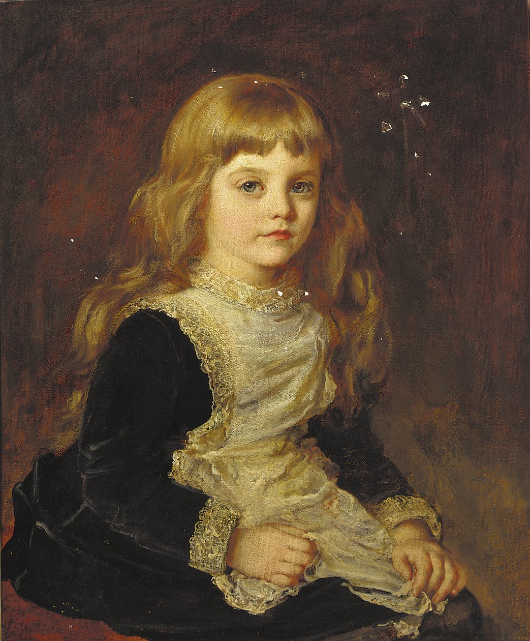 Sophie Beatrix Mary Cadogan portréja, háromnegyed hosszban ülve, fekete ruhában, csipkével díszített köténnyel (olaj, vászon) alkotó: John Hanson Walker