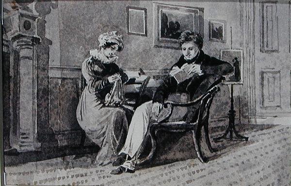 Egy pár a nappalijukban (toll és tinta mosás papíron) alkotó: John Harden