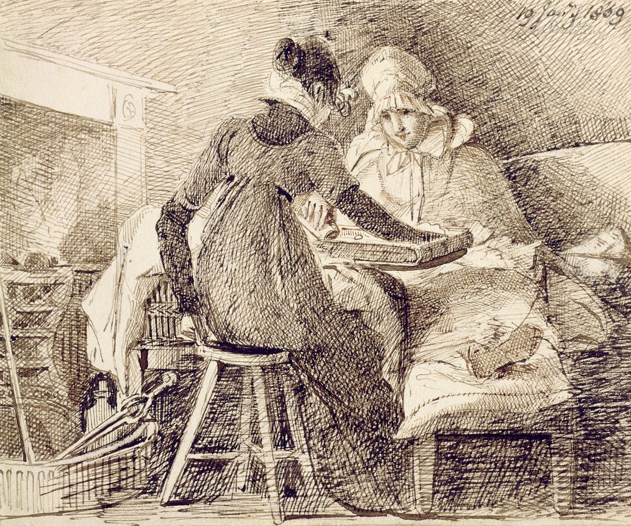 A Backgammon játék, 1809. január 19. (toll és tinta papíron) alkotó: John Harden