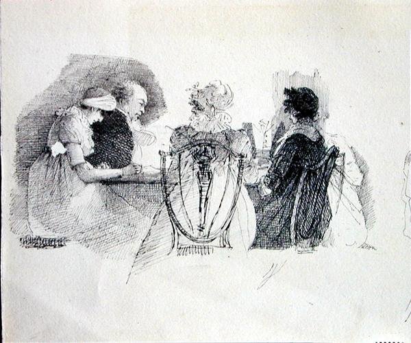 Összejövetel az asztalnál (toll és tinta papíron) (143433 részlet) alkotó: John Harden