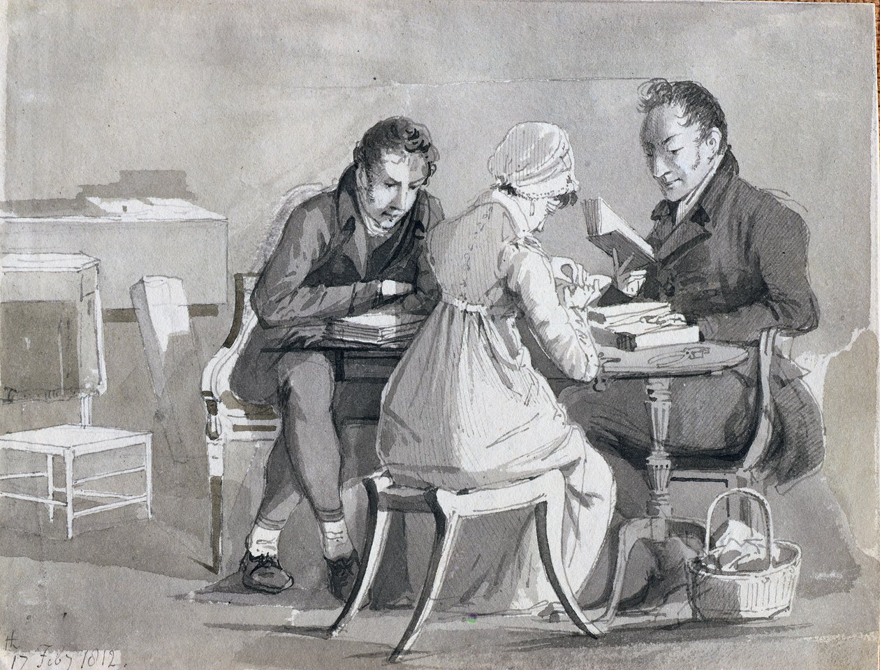 Esti felolvasás, 1812. február 17. (toll- és tintamosás papíron) alkotó: John Harden