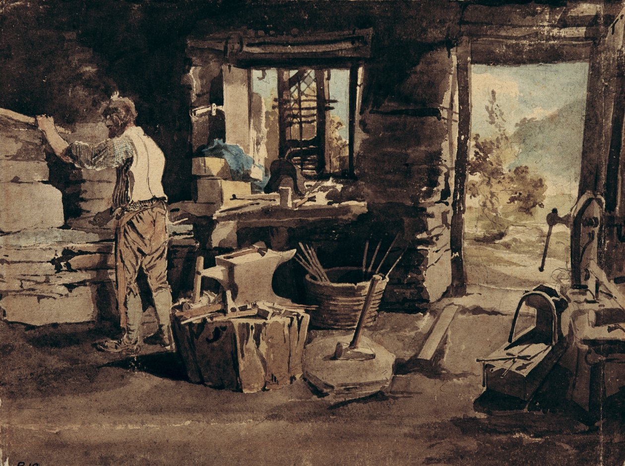 A kovácsműhely belseje, Ambleside (wc papíron) alkotó: John Harden