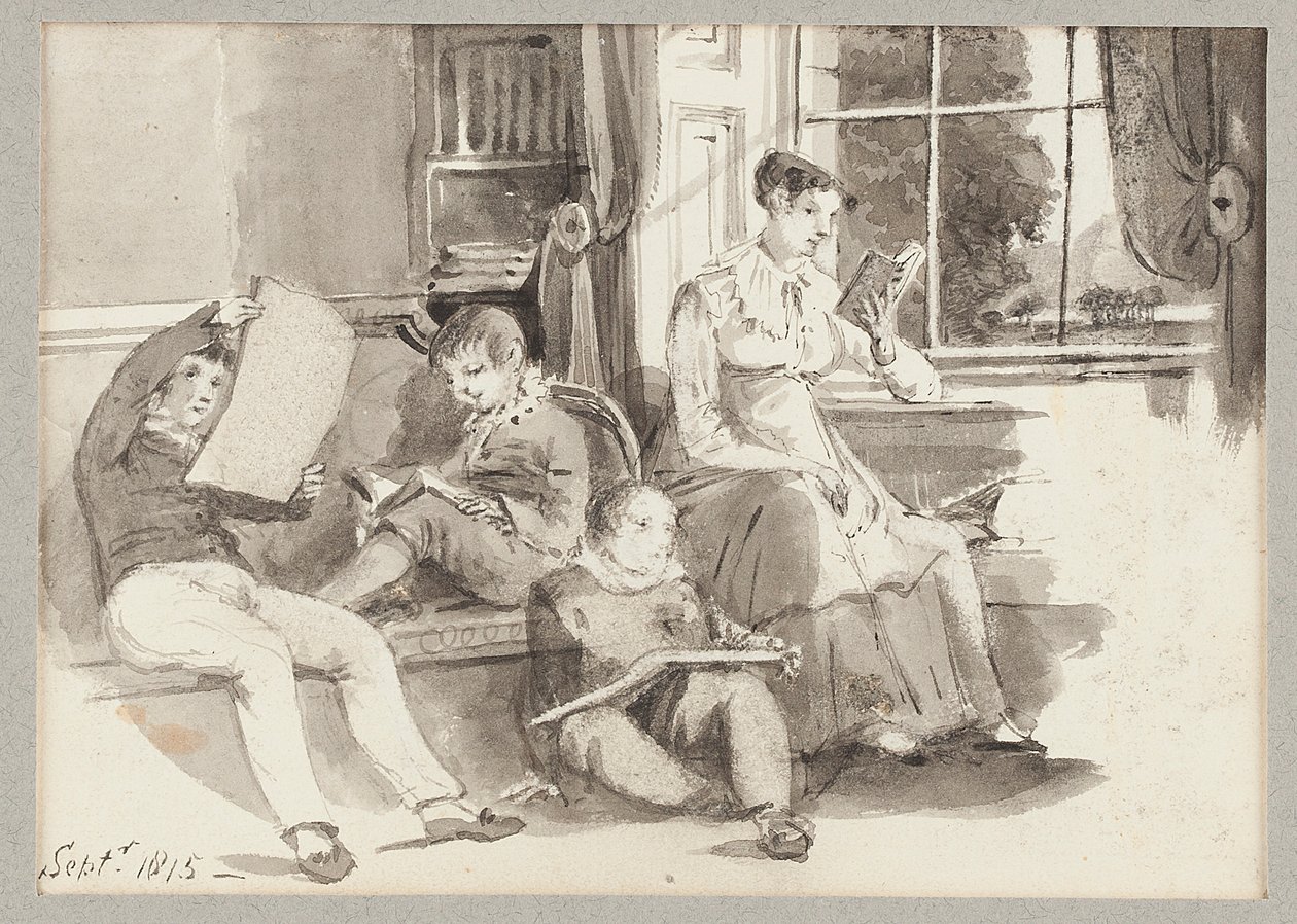 Jessy és három gyerek, 1815 (wc papíron) alkotó: John Harden