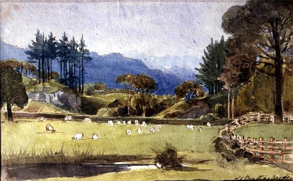 Langdale Windermere északi partjáról (akvarell papíron) alkotó: John Harden