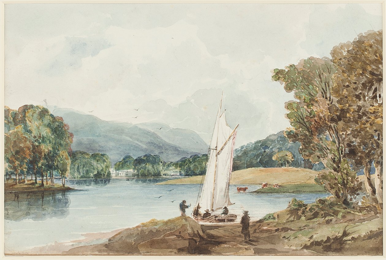Gyöngyvirág-sziget, Windermere-tó, Lake District, Cumbria, 1827 (wc papíron) alkotó: John Harden
