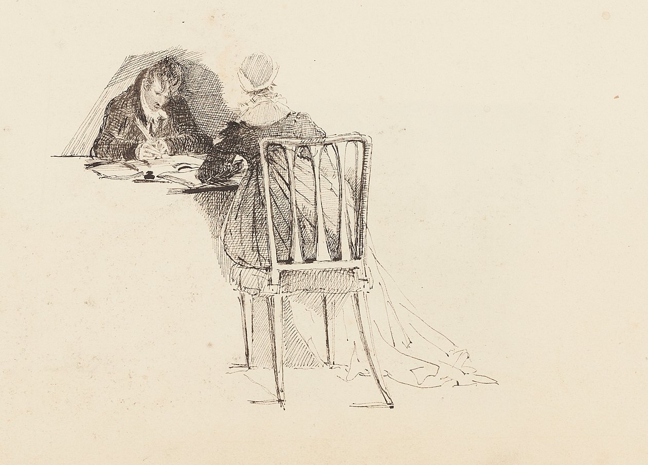 Férfi és nő ül egy asztalnál, 1805 alkotó: John Harden