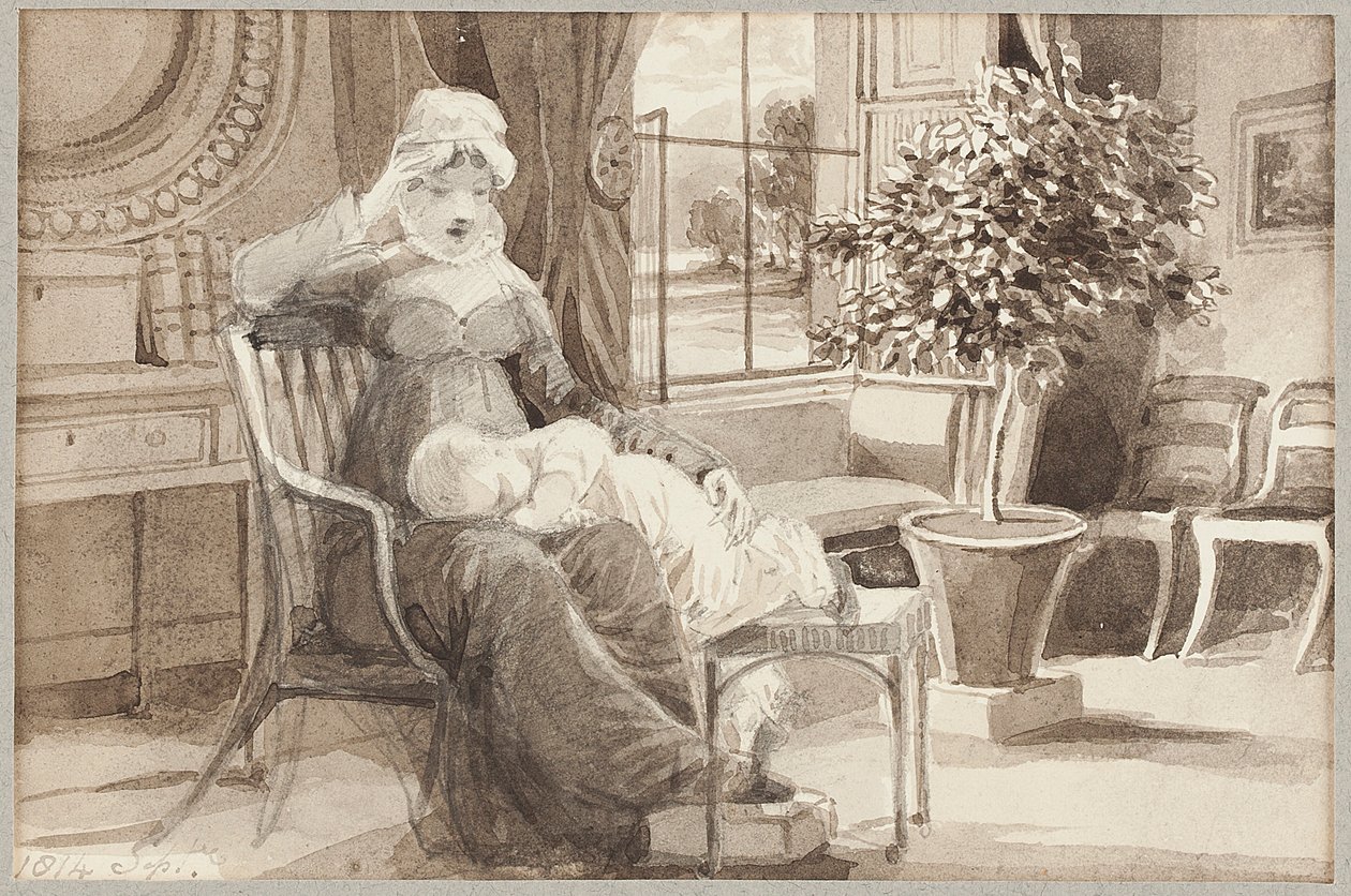 Mrs H John William babával, 1814 (wc papíron) alkotó: John Harden