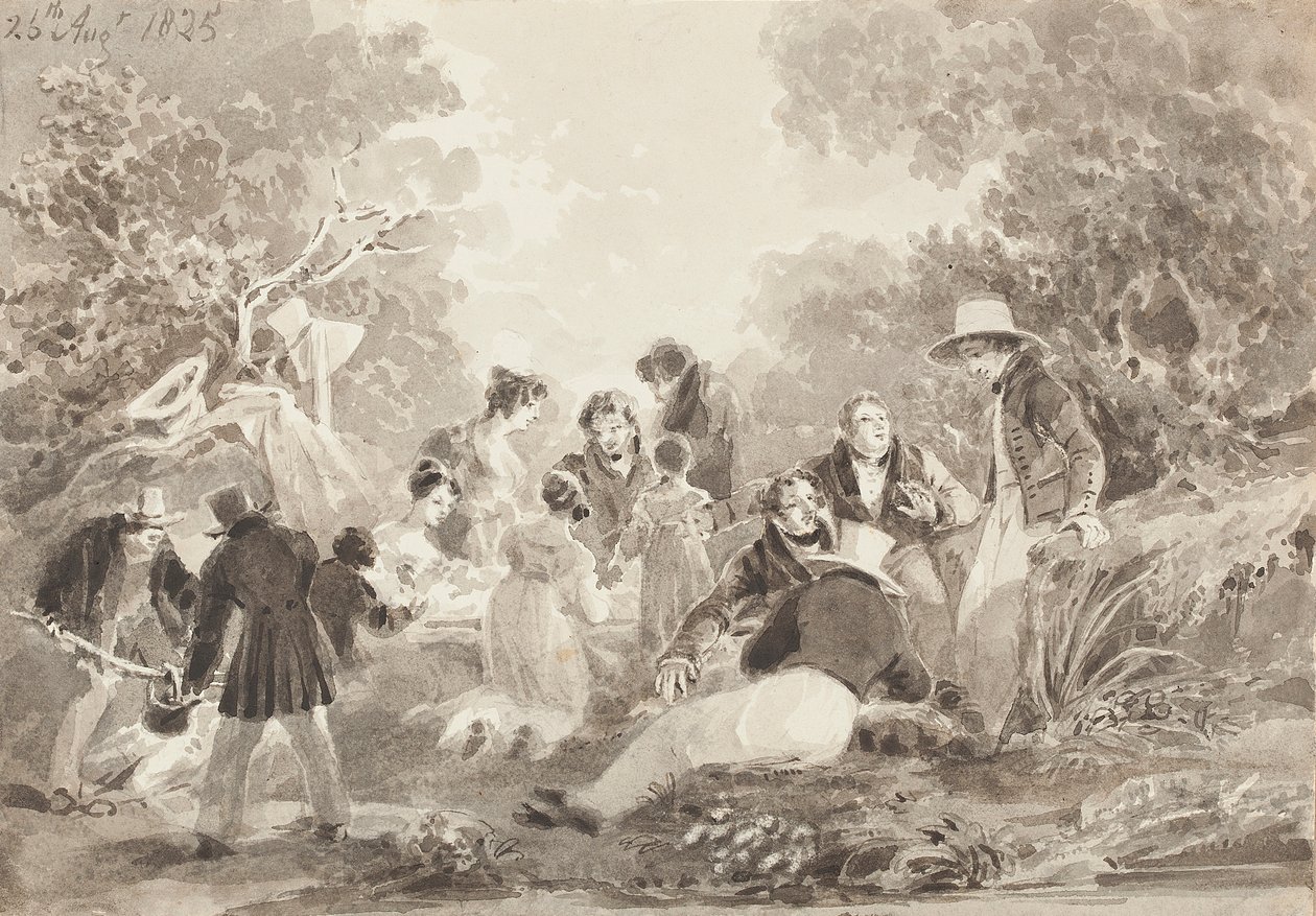 Piknik a tó mellett, 1825 (wc papíron) alkotó: John Harden