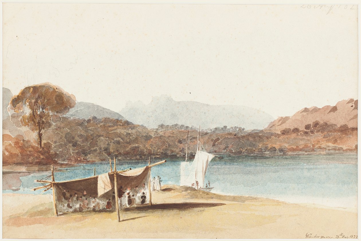Piknik menedékben a Windermere-tó mellett, 1822 (wc papíron) alkotó: John Harden