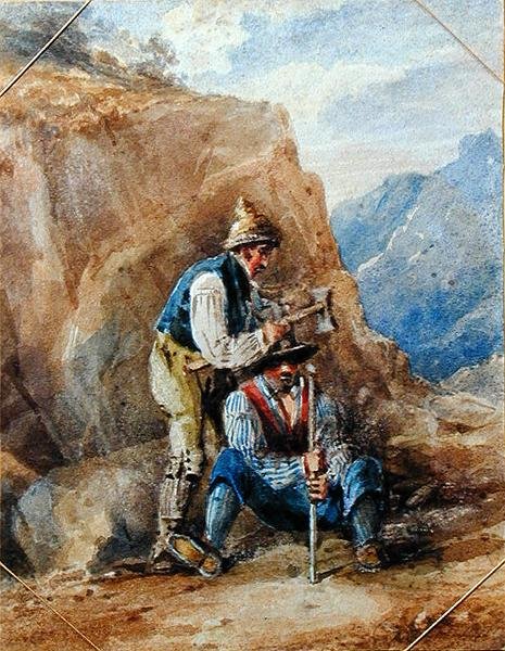 Bányamunkások (akvarell papíron) alkotó: John Harden