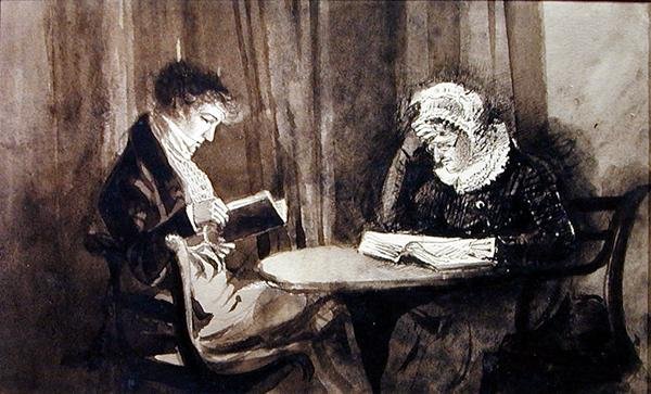 Olvasás (toll és tinta, és papíron mosás) alkotó: John Harden