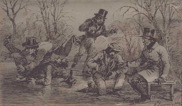 Korcsolyázás a Windermere-tavon (toll és tinta papíron) alkotó: John Harden