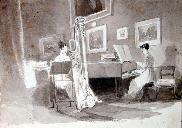 The Duet (toll és tinta mosás papíron) alkotó: John Harden