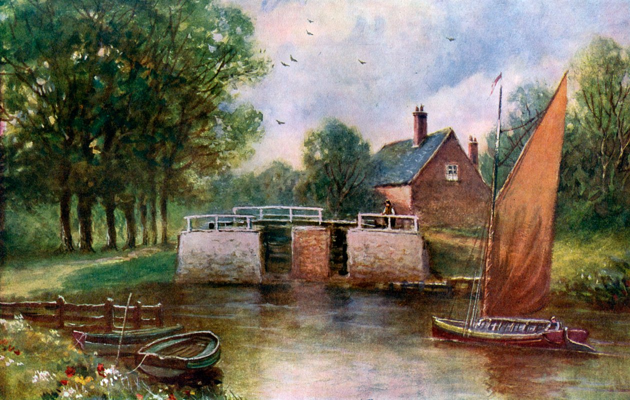 Coltishall Lock, Norfolk, 1924-1926 alkotó: John Harrap and Son