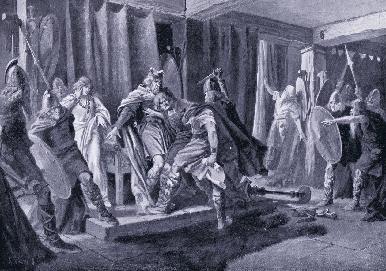 Edwin northumbriai király meggyilkolásának kísérlete i.sz. 626-ban alkotó: John Harris Valda