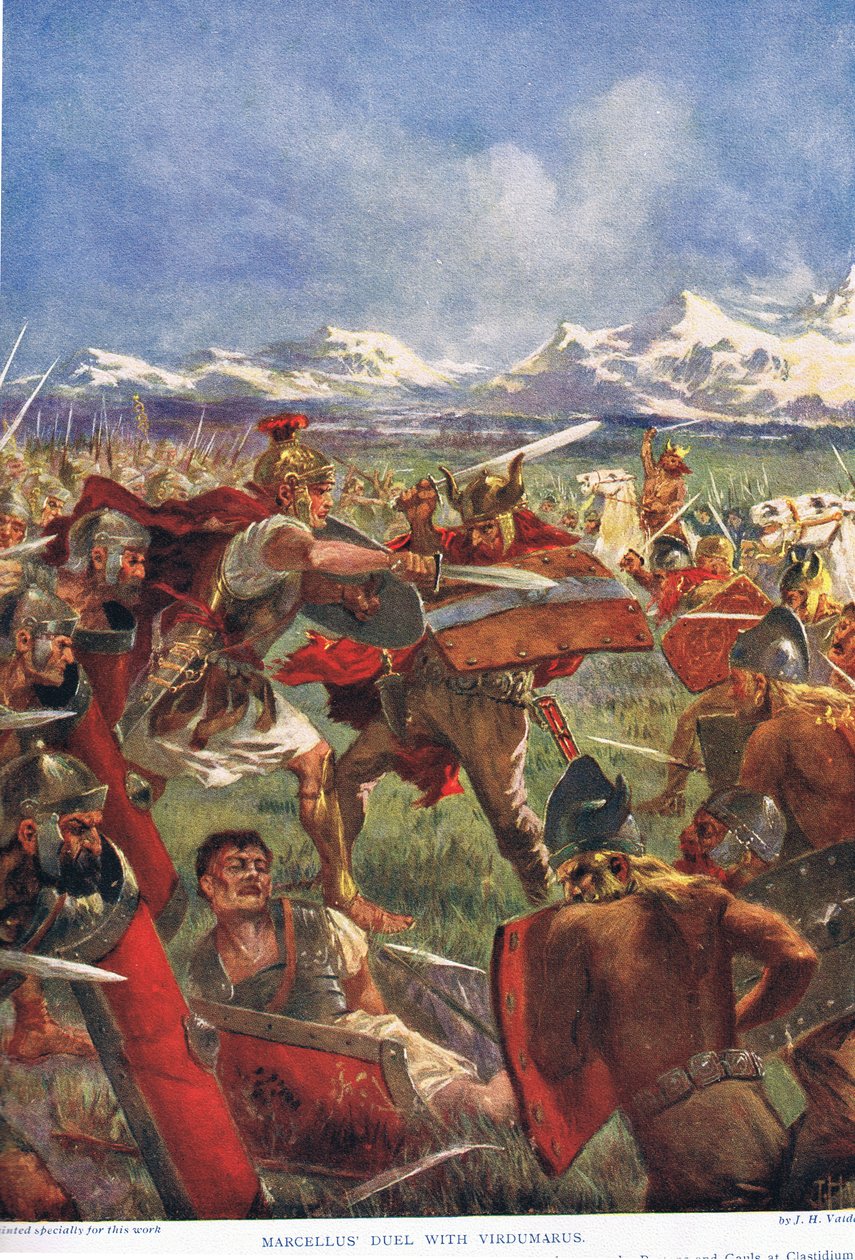 Marcellus párbaja Virdumarusszal, illusztráció a Hutchinson
