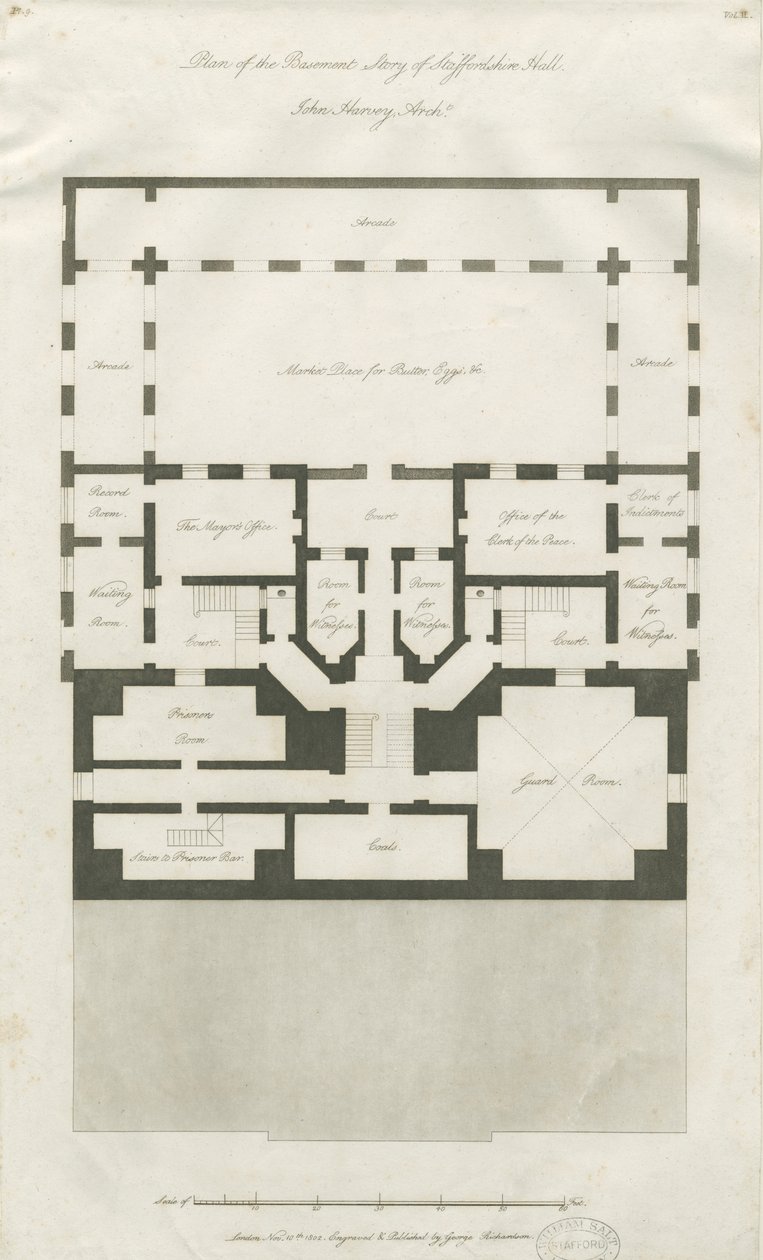 Stafford - Plan of Basement Story of Shire Hall: metszet, nd [1794-1798] (nyomtatás) alkotó: John Harvey
