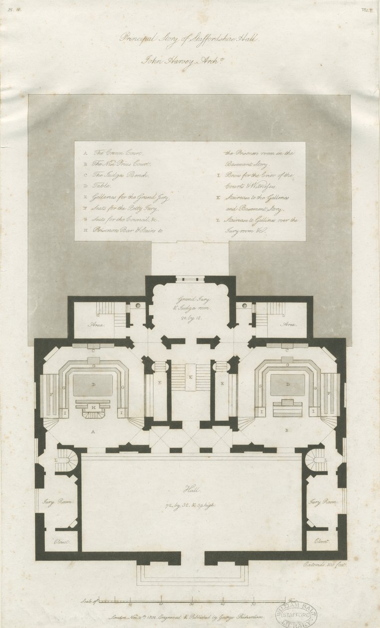 Stafford – A Shire Hall fő emeletének terve: metszet, nd [1794-1798] (nyomtatott) alkotó: John Harvey