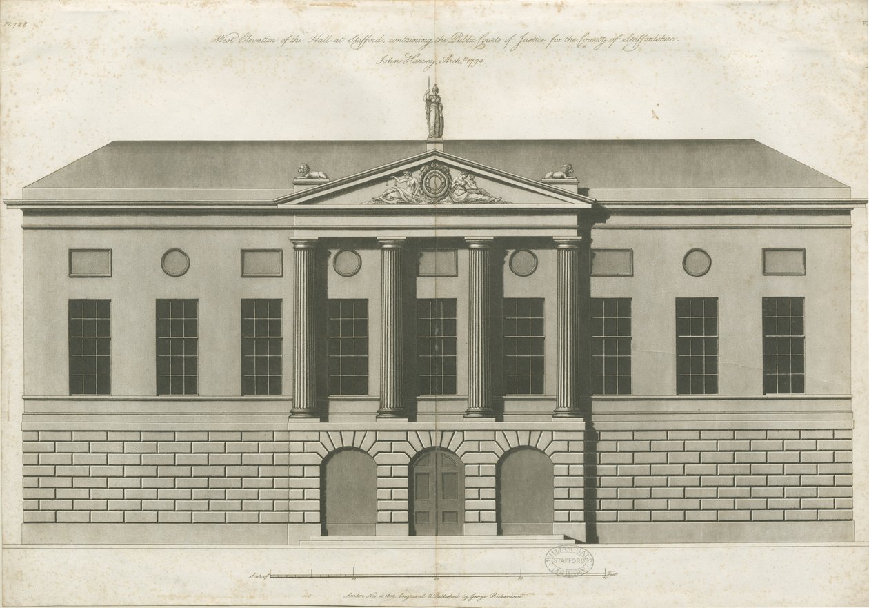 Stafford - Shire Hall: akvatinta metszet alkotó: John Harvey