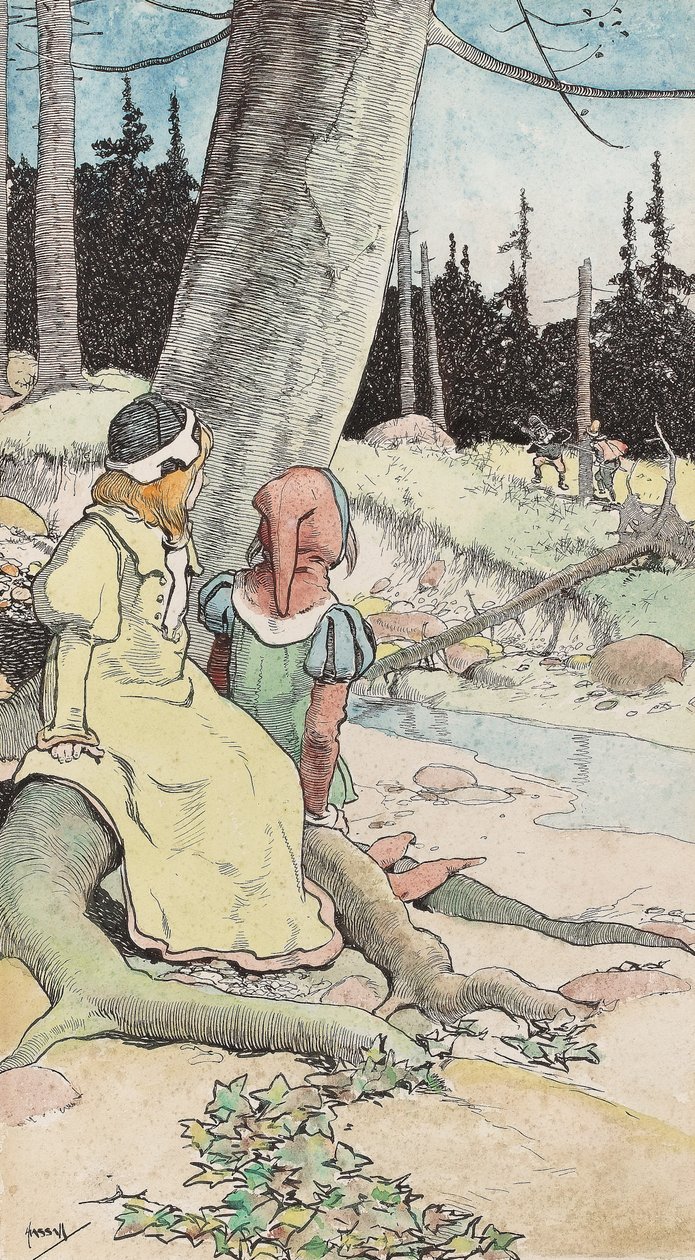A csajok a fában, 1900 körül (akvarell, toll és tus papíron) alkotó: John Hassall