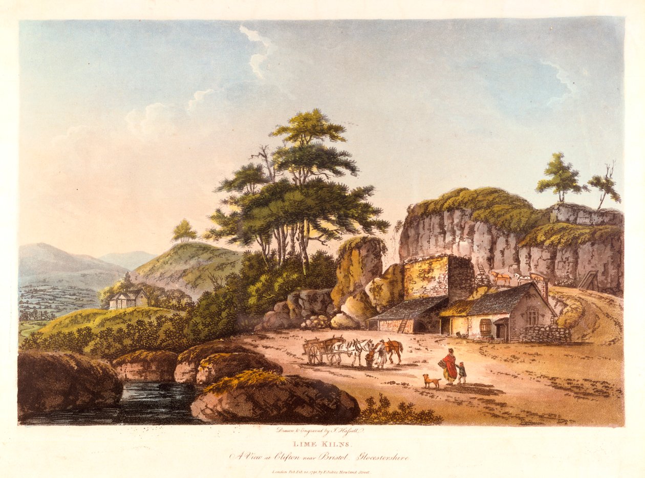 Mészkemencék. Kilátás Cliftonnál Bristol mellett, Gloucestershire államban, 1798. alkotó: John Hassell