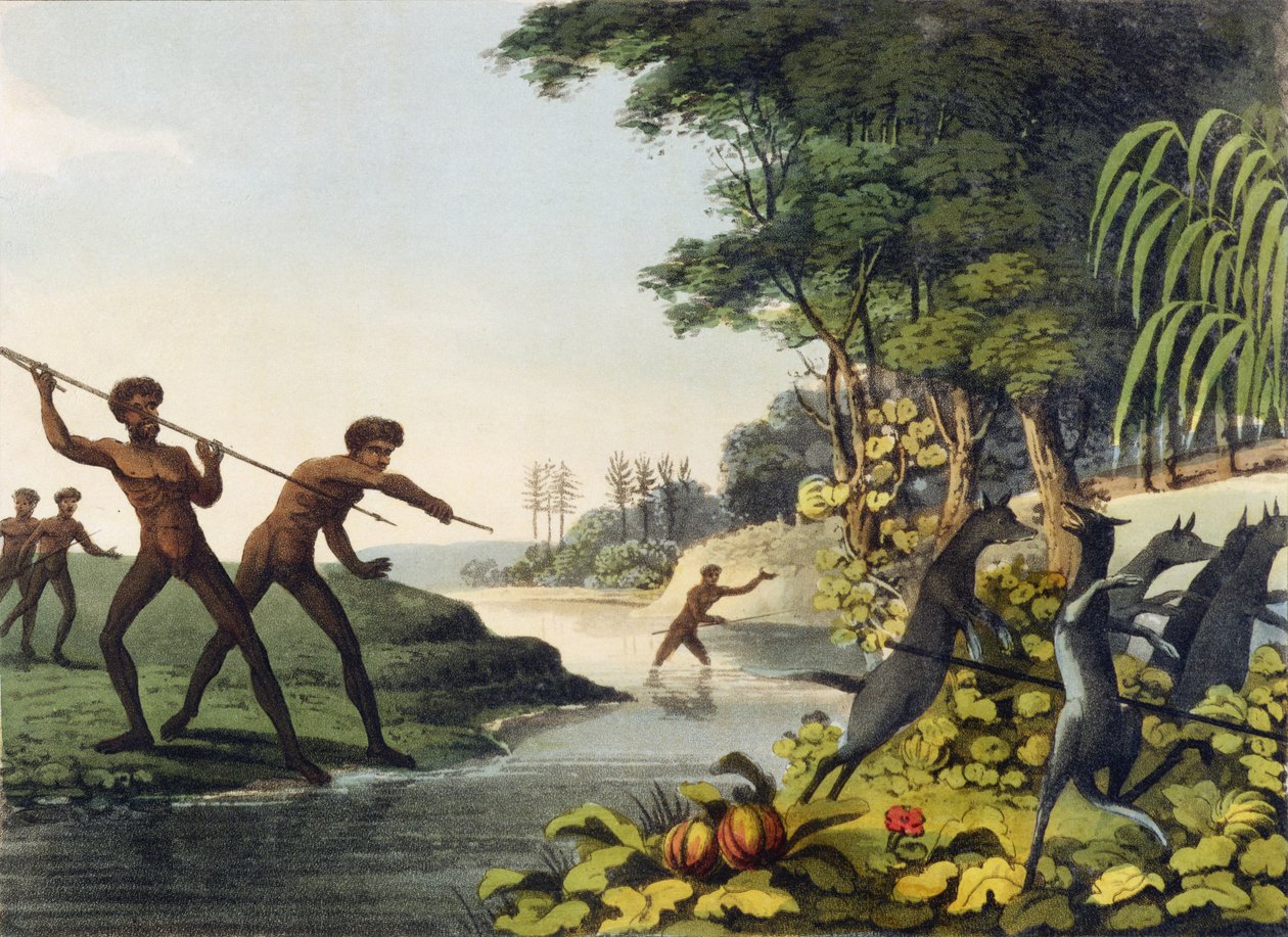 Kenguru vadászat, őslakosok Új-Dél-Walesben, metszette Matthew Dubourg (1813-1820) 1813 alkotó: John Heaviside Clark