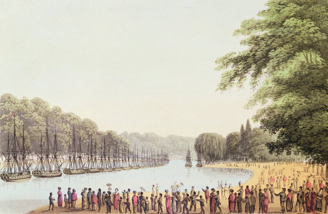 A Flotta a Serpentine folyón, metszett Matthew Dubourg (fl.1813-20) 1814 alkotó: John Heaviside Clark