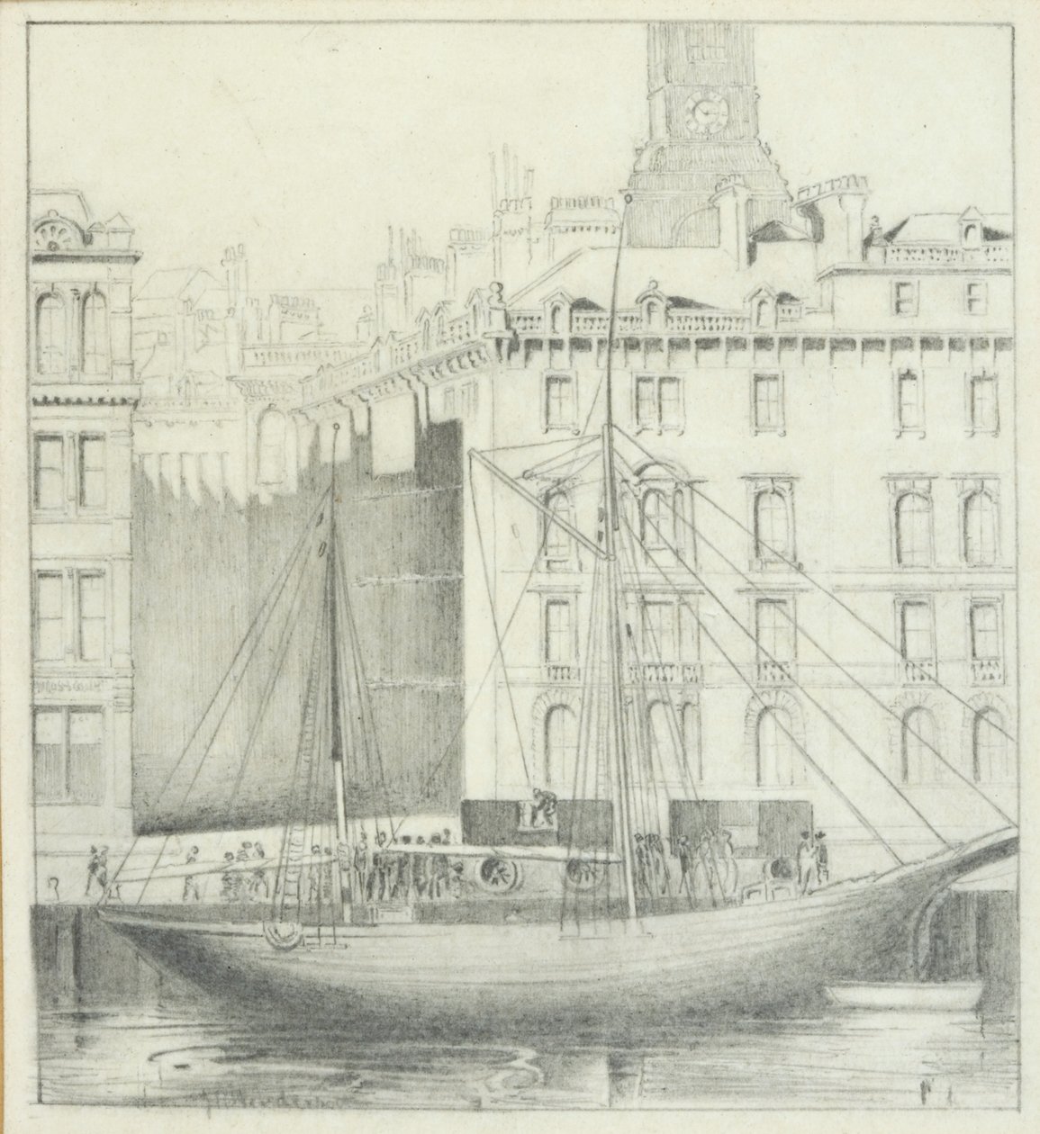 Quayside, Newcastle (ceruza a kártyán) alkotó: John Henderson