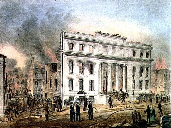 Ruins of the Merchants Exchange New York, metszett Nathaniel Currier (1813-88) pub. J. Disturnell és a művész alkotó: John Henry (after) Bufford