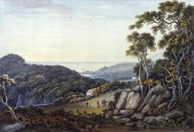 Kilátás a Dargle-ból Bray-re, Glen of the Downs, Co. Wicklow, 1822 körül (akvarell) alkotó: John Henry Campbell