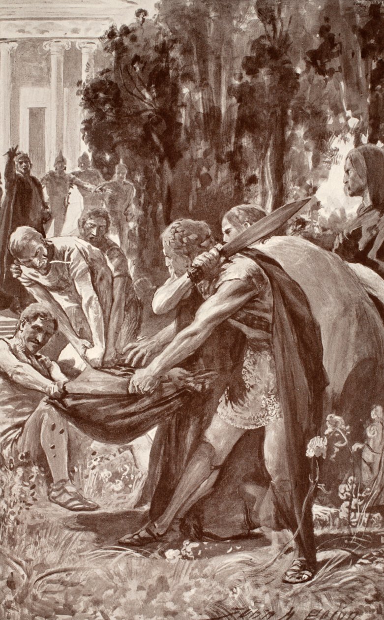 Brian megragadja a disznóbőrt, illusztráció Charles Squire „Celtic Myth and Legend” című művéből, 1905 alkotó: John Henry Frederick Bacon