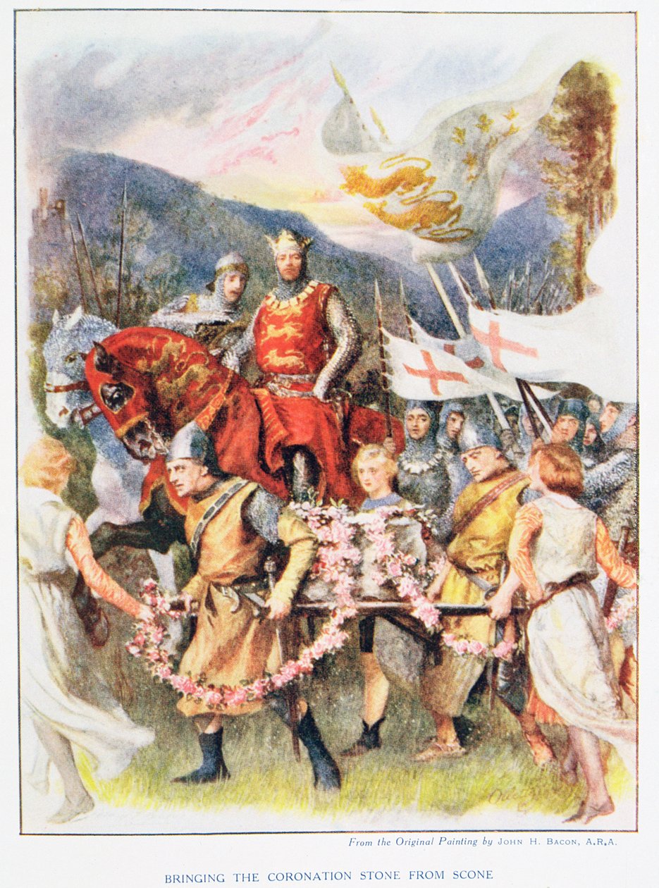 Bringing the Coronation Stone of Scone, illusztráció a „Stories of Royal Children from English Stories” című könyvéből, Doris Ashley, kiadó: Raphael Tuck, 1920 alkotó: John Henry Frederick Bacon