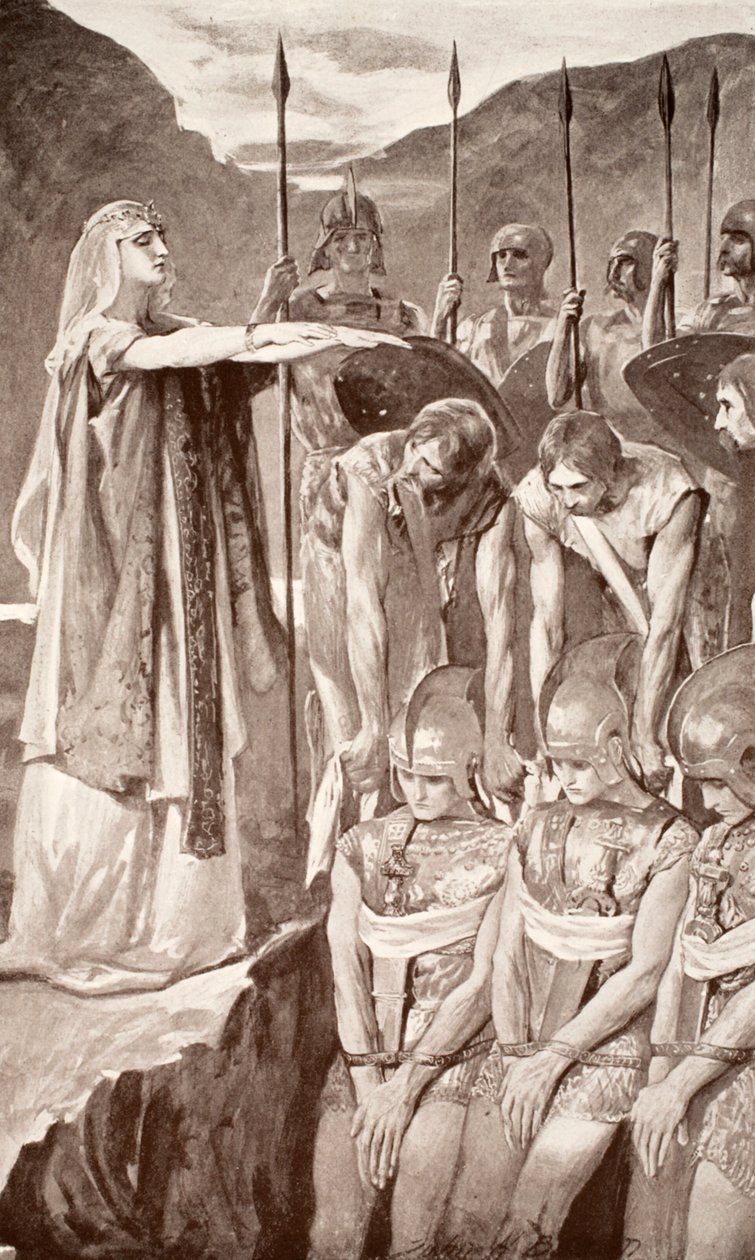 Deirdre siralma, illusztráció Charles Squire „Celtic Myth and Legend” című művéből, 1905 alkotó: John Henry Frederick Bacon