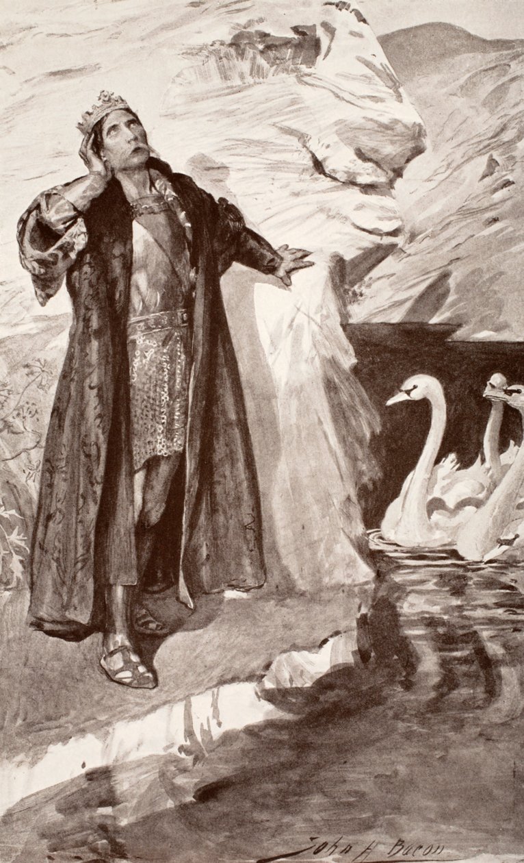Ler és a hattyúk, illusztráció Charles Squire „Celtic Myth and Legend” című művéből, 1905 alkotó: John Henry Frederick Bacon