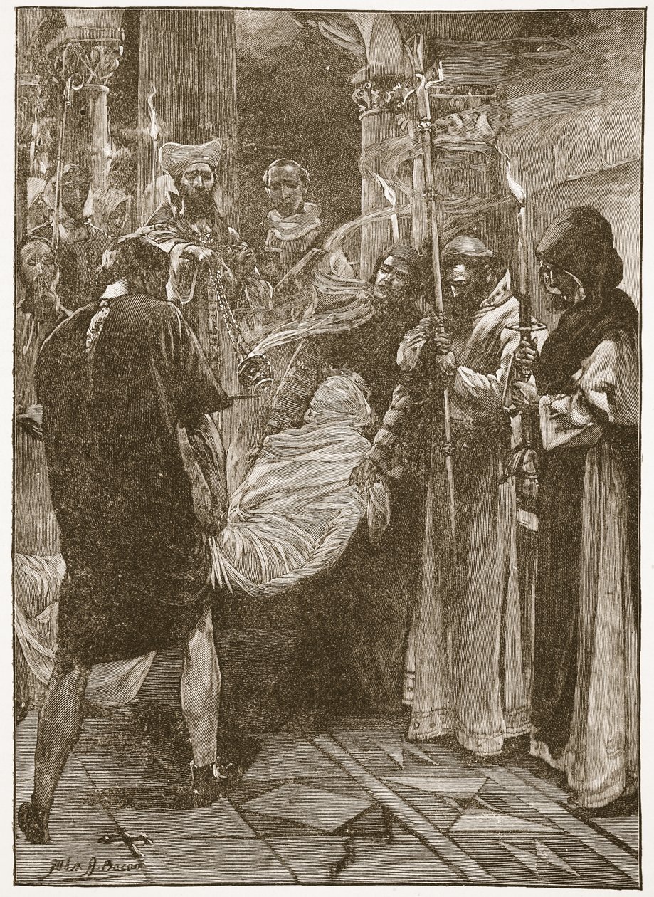 Ethelbert kenti király temetése, illusztráció a „The Church of England: A History for the People” című könyvéből, H.D.M. Spence-Jones, kocsma. 1910 körül (litho) (szépia fotó) alkotó: John Henry Frederick Bacon