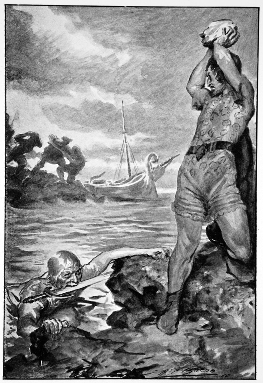 „Thorbion felemelte a hatalmas követ”, 1910. alkotó: John Henry Frederick Bacon