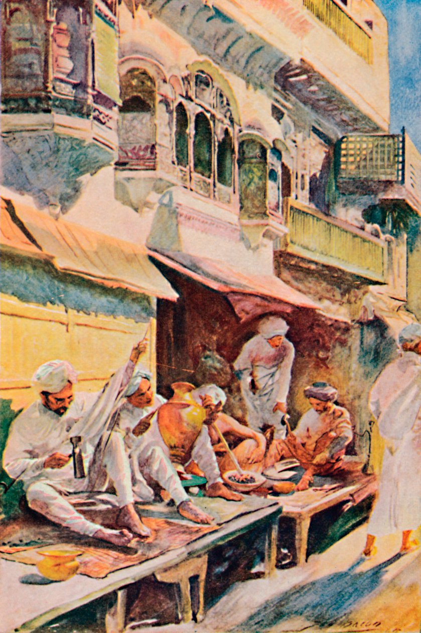 Munkások egy indiai bazárban, 1913 alkotó: John Henry Frederick Bacon