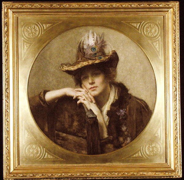 Nő pávatollas kalapban alkotó: John Henry Henshall
