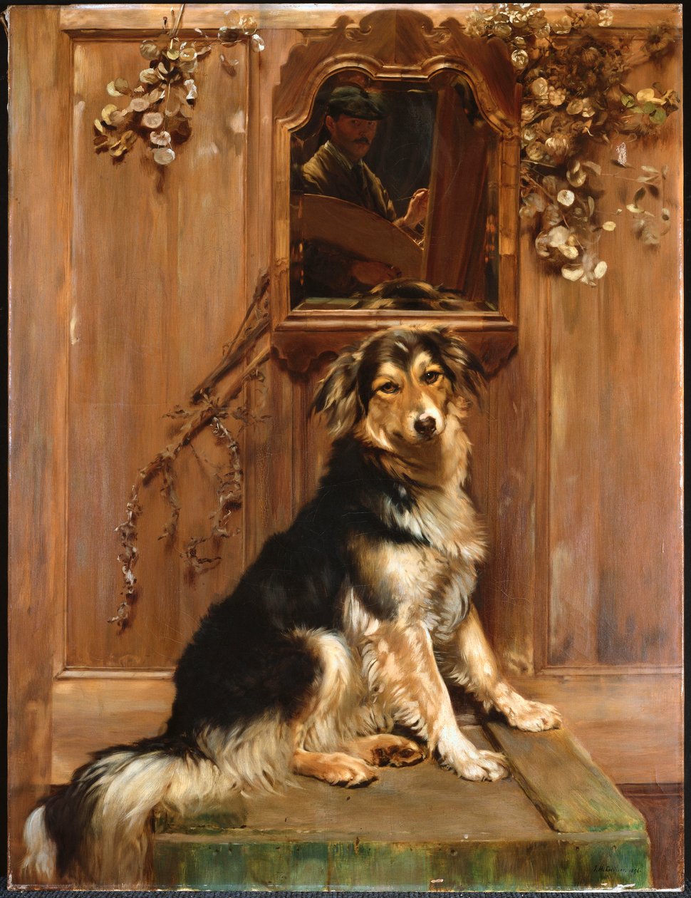 Egy kutya és egy tükör (olaj, vászon) alkotó: John Henry Lorimer