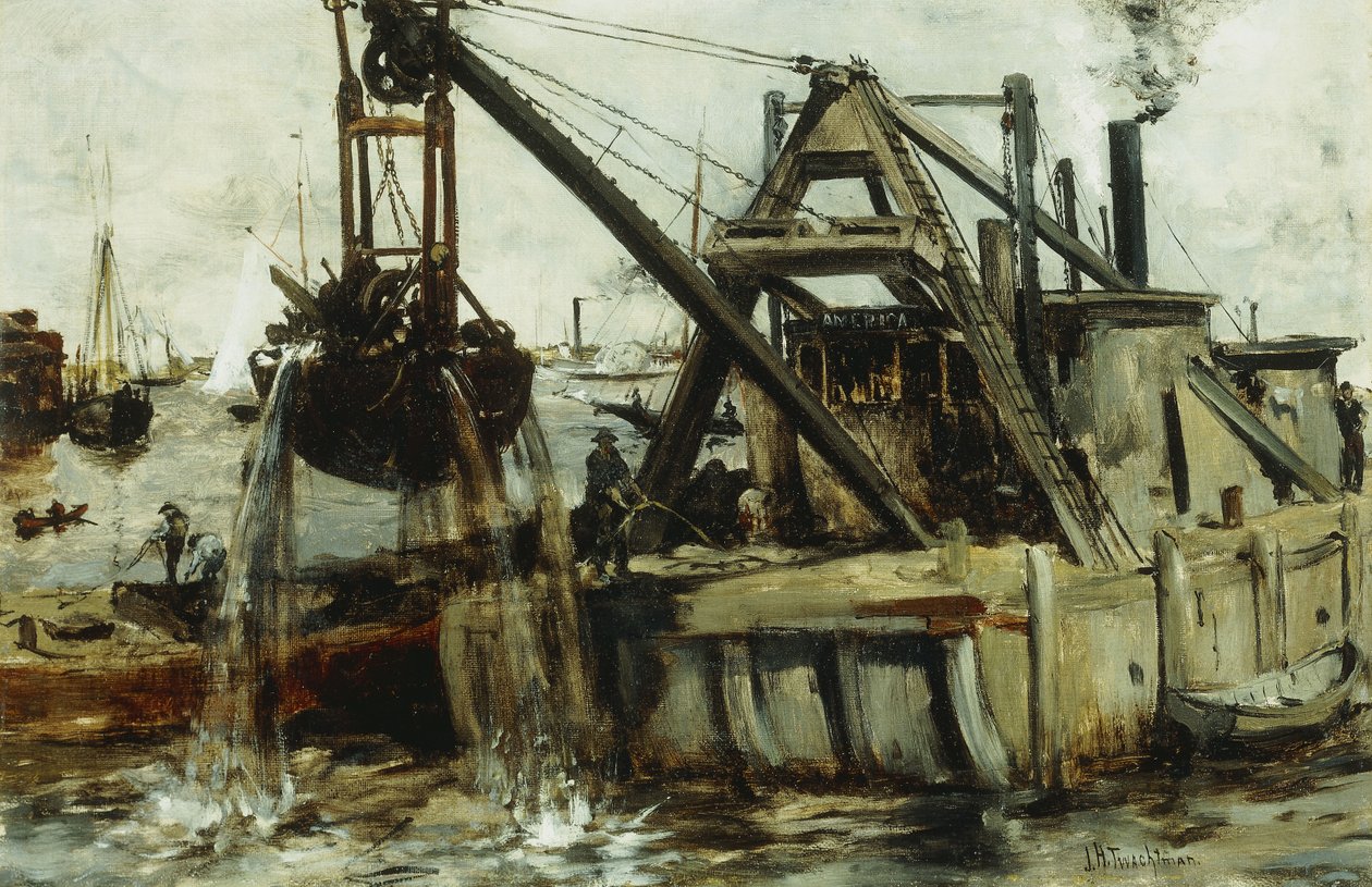 Kotrás az East Riverben, alkotó: John Henry Twachtman