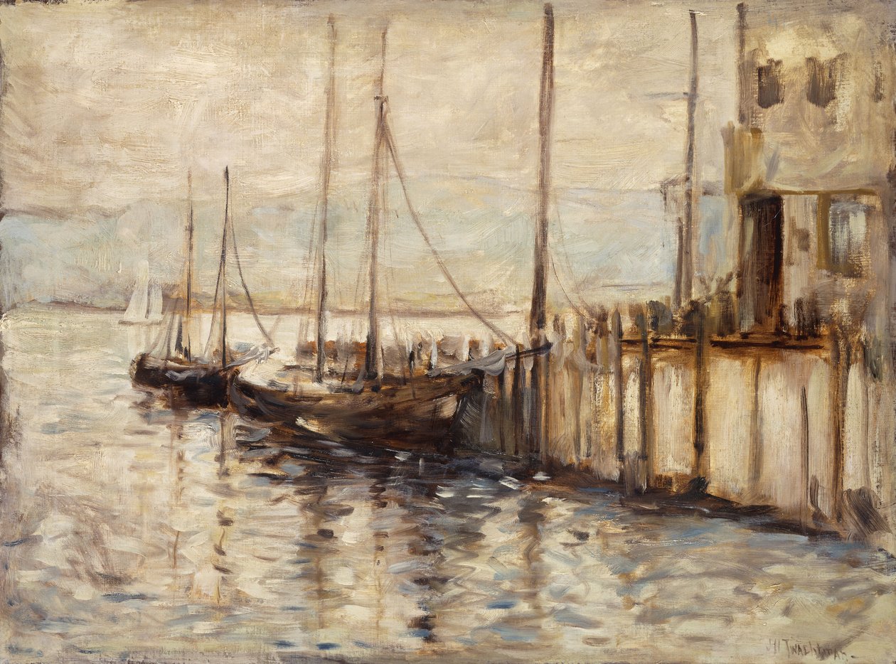 Horgászcsónak a kikötőben, alkotó: John Henry Twachtman
