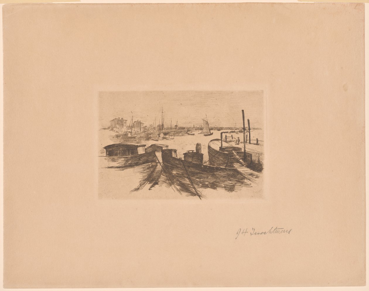 Kikötő uszályokkal alkotó: John Henry Twachtman