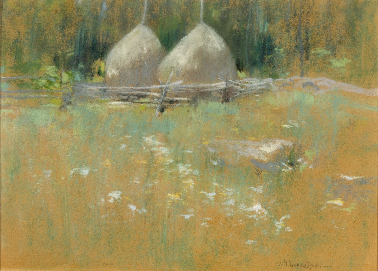 Szénakazlak az erdő szélén alkotó: John Henry Twachtman