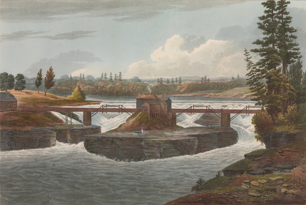 A Hudson River Portfolio 6. számú Glens-vízesése, 1822. alkotó: John Hill