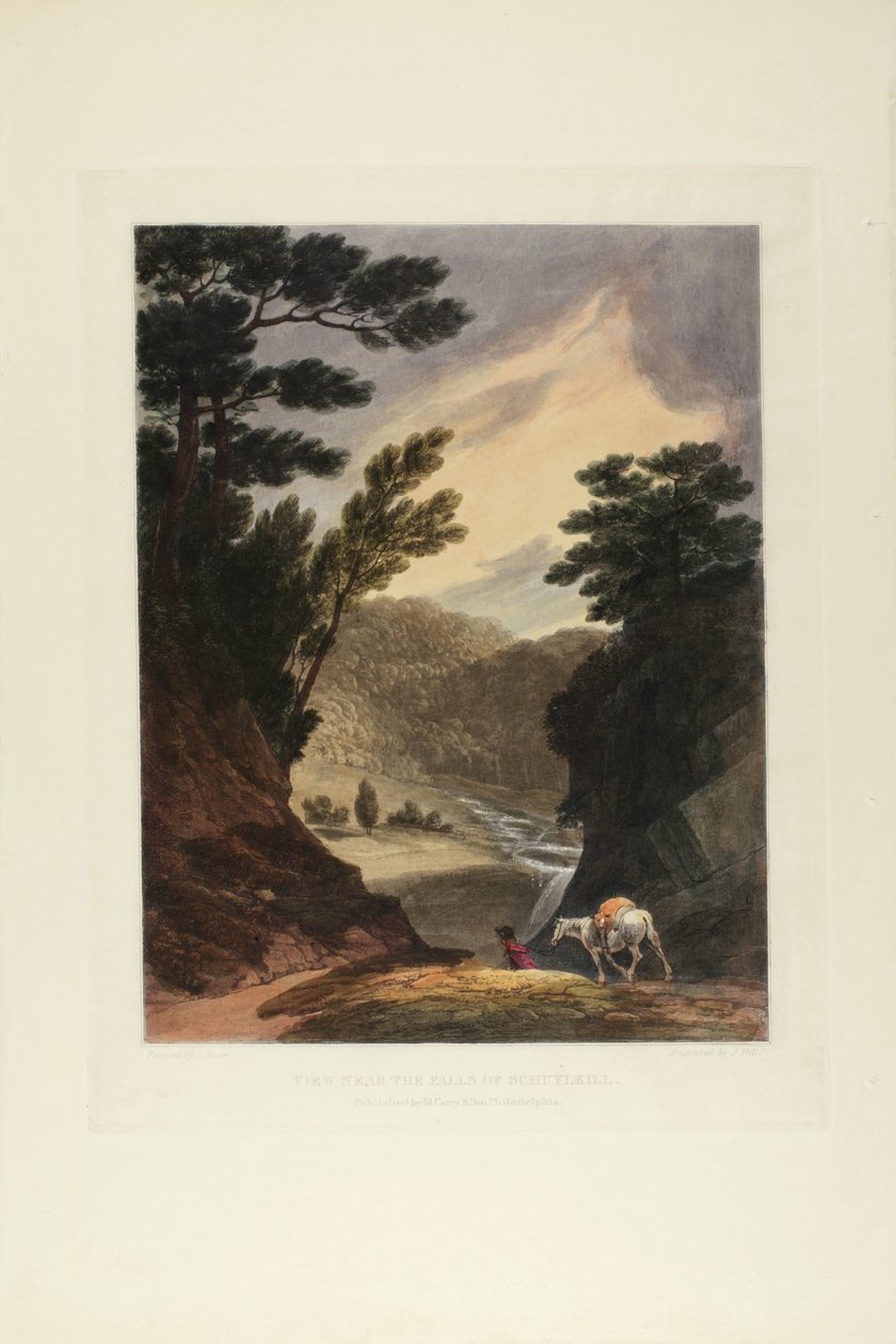 Nézet a Schuylkill-vízesés közelében, Pennsylvania, az 1819-21-es festői kilátások az amerikai tájak első számának ötödik táblája alkotó: John Hill