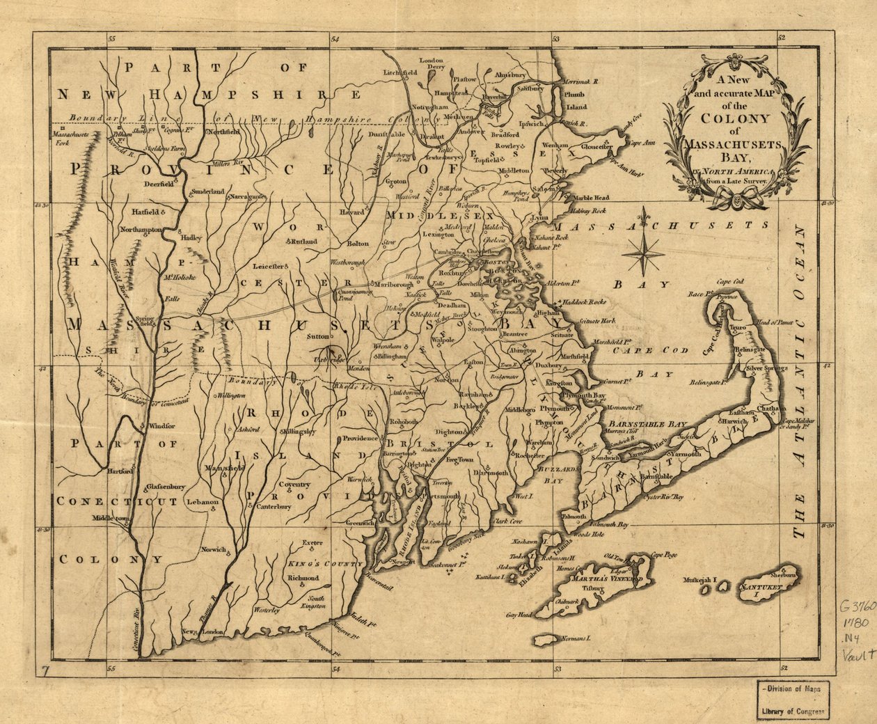 Az észak-amerikai Massachusets (azaz Massachusetts) öböl kolóniájának új és pontos térképe egy kései felmérés alapján. LOC 2001620337 alkotó: John Hinton