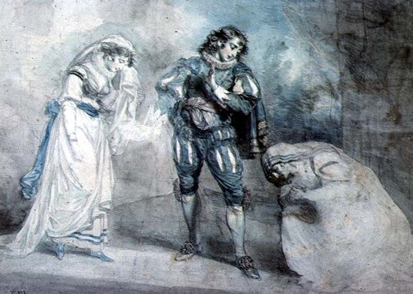 Pierre du Terrail, Chevalier de Bayard (1476-1524) az özveggyel és lányával alkotó: John Hodges Benwell