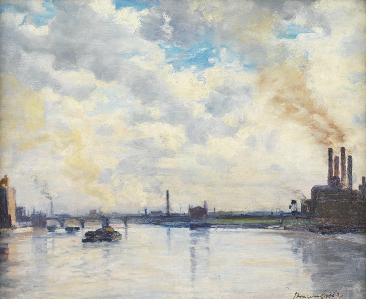 Chelsea Reach (olaj, panel) alkotó: John Hodgson Lobley