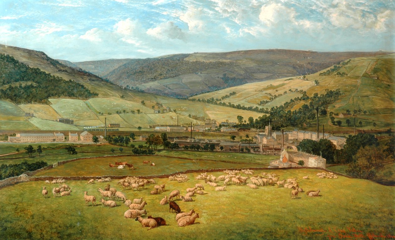 Mytholmroyd és Cragg Vale az Ewood Hallból, 1869 alkotó: John Holland